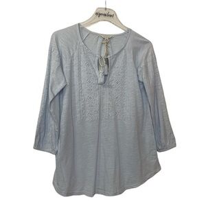 New Lucky Brand Boho Light Blue Cotton Top